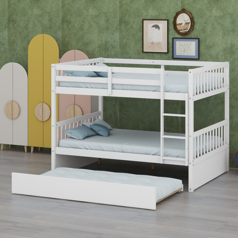 Multi-Use Bunk Bed System With Trundle Bed, Guardrails, And Easy Conversion Design, White