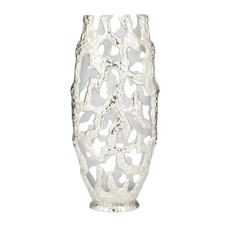 Silver Hollow Design Decorative Metal Table Vase