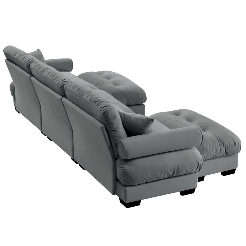 Canapé modulaire en U avec deux repose-pieds mobiles, canapé d'angle 3 places, Gris
