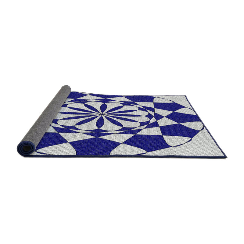 Tapis bleu/crème à tisser électrique, Rond 5 pi