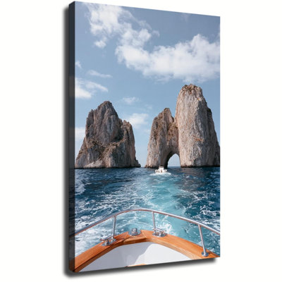 Coastal Amalfi Coast Capri Amalfi Beach Set Italy Photography Beach Capri Island, Large Gallery Wrapped Canvas Wall Art Print For Living Room Bedroom
