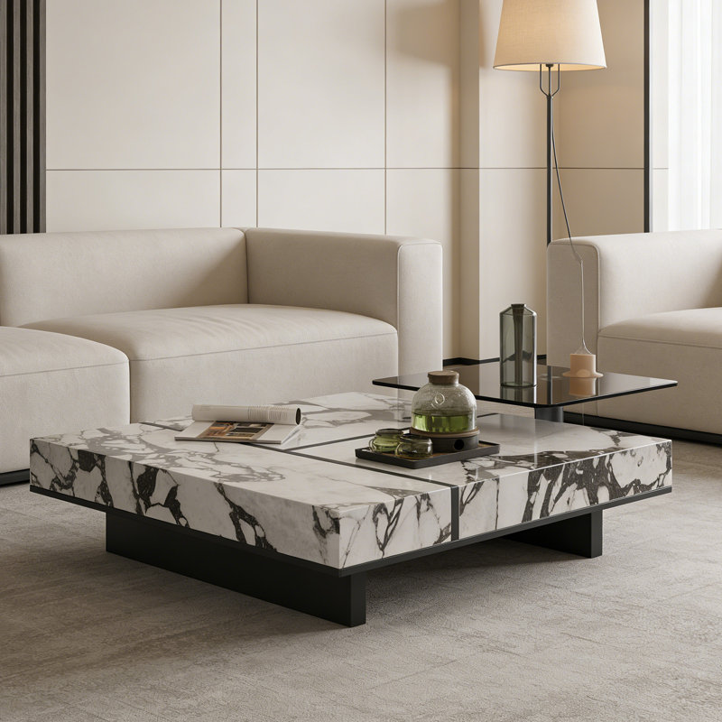 Ensemble de tables basses Simplicity Home, H 11,81 po x L 39,37 po x l 39,37 po, Blanc/Noir