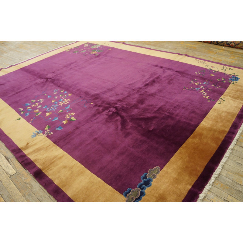 Tapis mauve antique en laine Art déco