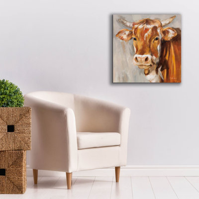  «Brown Cow» par Silvia Vassileva, art mural sur toile, 26 po x 26 po