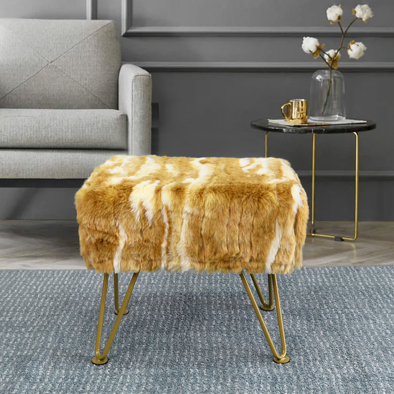 48.3cm Wide Rectangle Abstract Standard Ottoman, Amber Gold