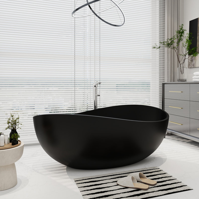 Baignoire de trempage autoportante 63 po x 38 po, Noir mat