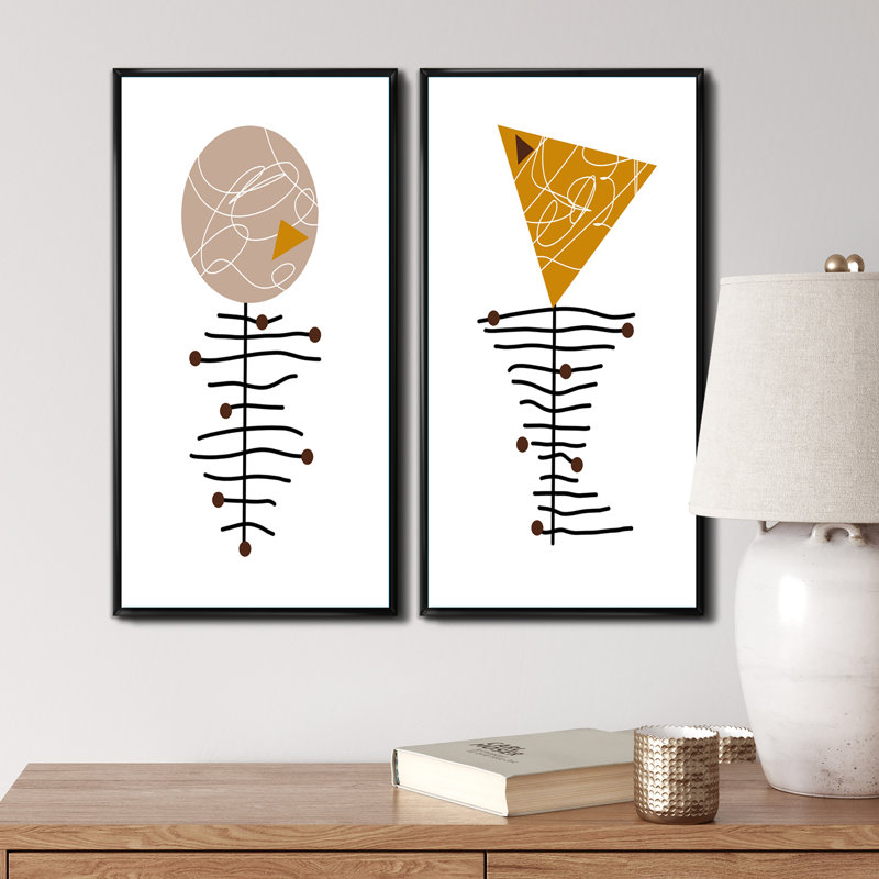 «Scandinavian Abstract Geometric Typographie XX», ensemble de 2 impressions, H 32 po x l 32 po x P 1 po, Cadre noir