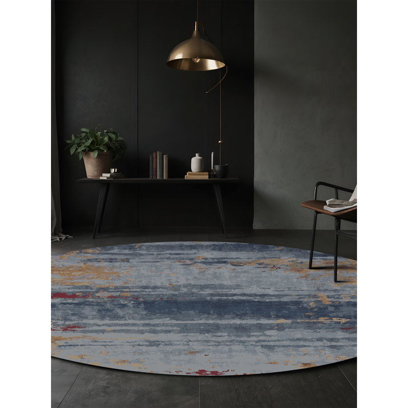 Tapis gris lavable à la machine, Rond 7 pi