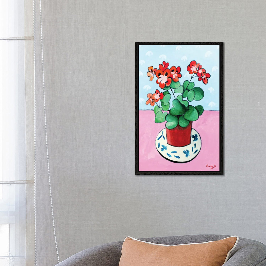 Geranium In Pot von Sally B - Galerie-verpackte Leinwand Giclée auf Leinwand