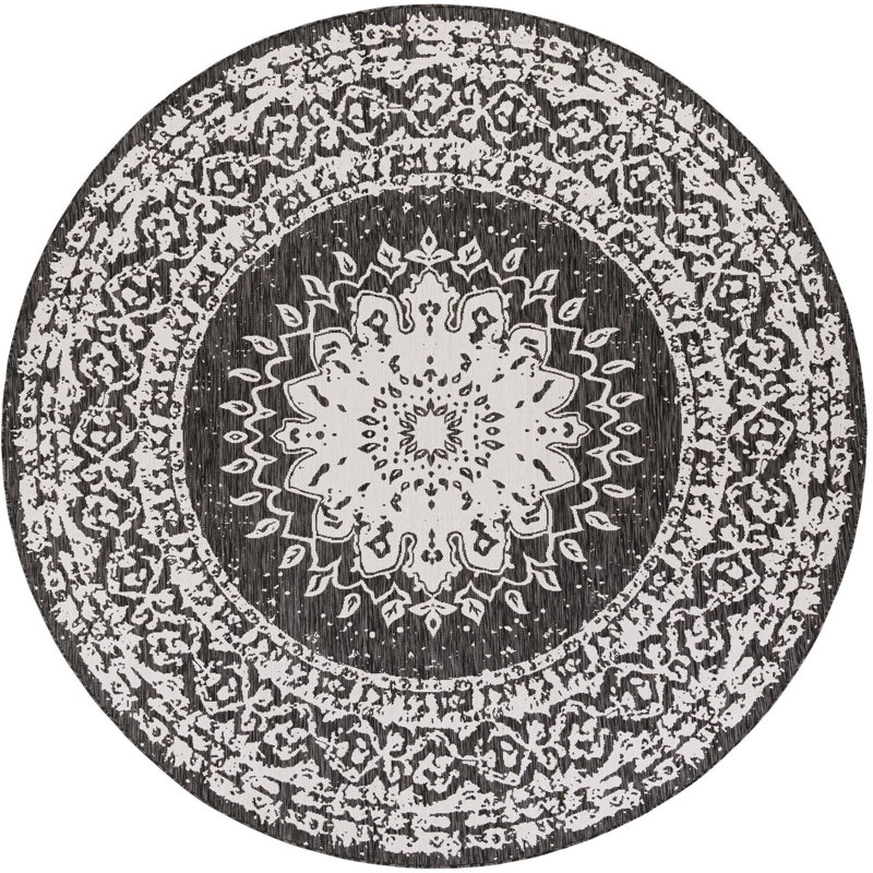 Tapis noir et blanc Contemporary Hitchens, Rond 10pi