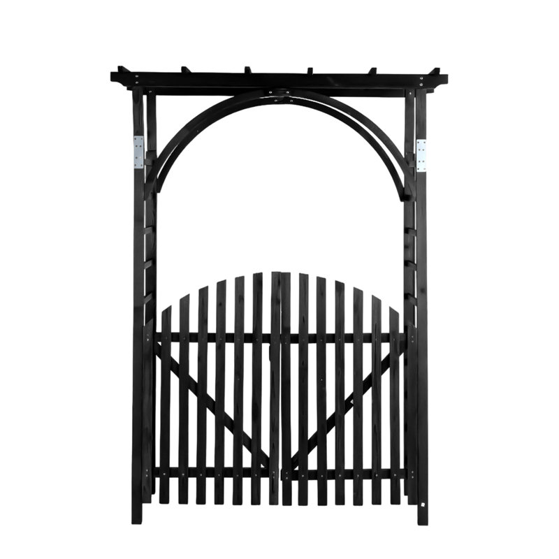 Tonnelle de jardin en bois brun clair 7 pi avec porte, Noir
