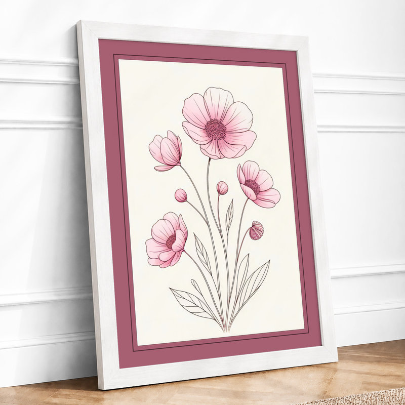 Pink Study Botanical - Framed Print, A1 - 84.1 x 59.4 cm, White