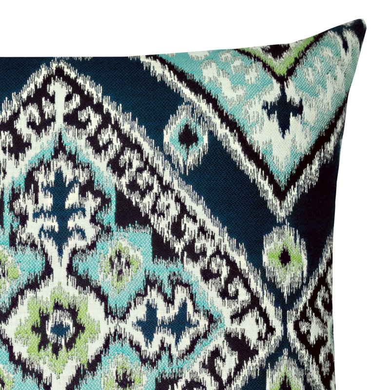 Ikat Diamond Outdoor Square Sunbrella® Pillow Cover & Insert, Peacock, Rectangle 12"H x 20"W