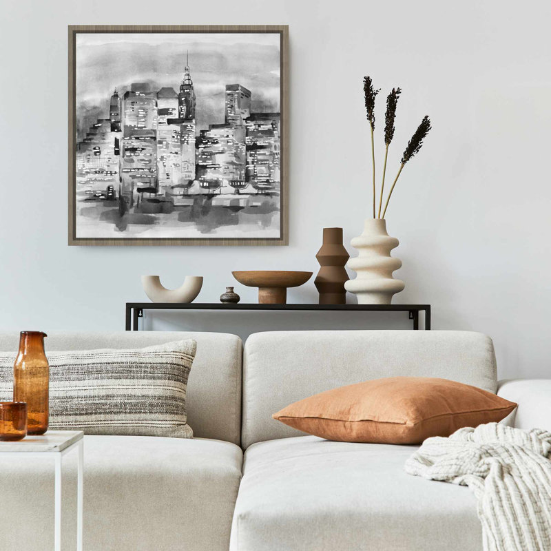 Toile de paysage urbain aquarelle - décor de cadre de bâtiment gris