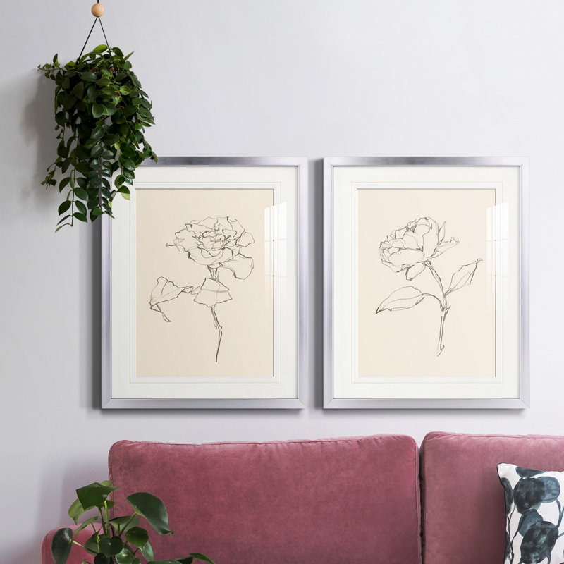 «Floral Contour Study I», reproduction encadrée de qualité supérieure - prête à être accrochée