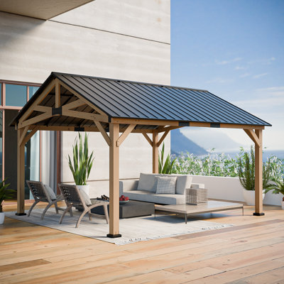 Pavillon de jardin en bois massif 13 x 15, pavillon de patio en acier galvanisé