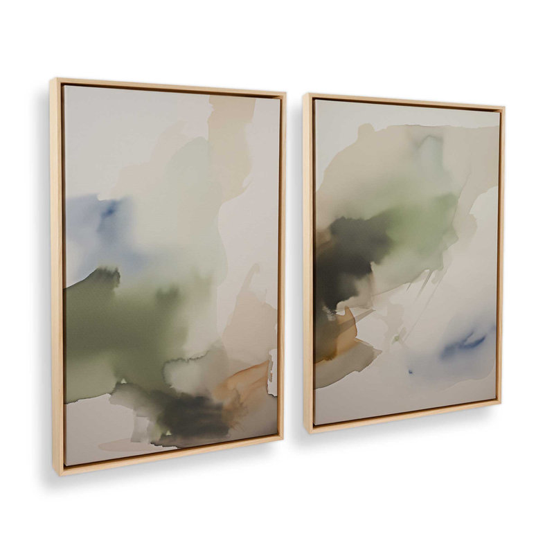 Tranquil Earth Reverie Set of 2 Canvas Prints in a Frame, Satin Black Floater Framed, 18.75" H x 25.5" W x 1.75" D