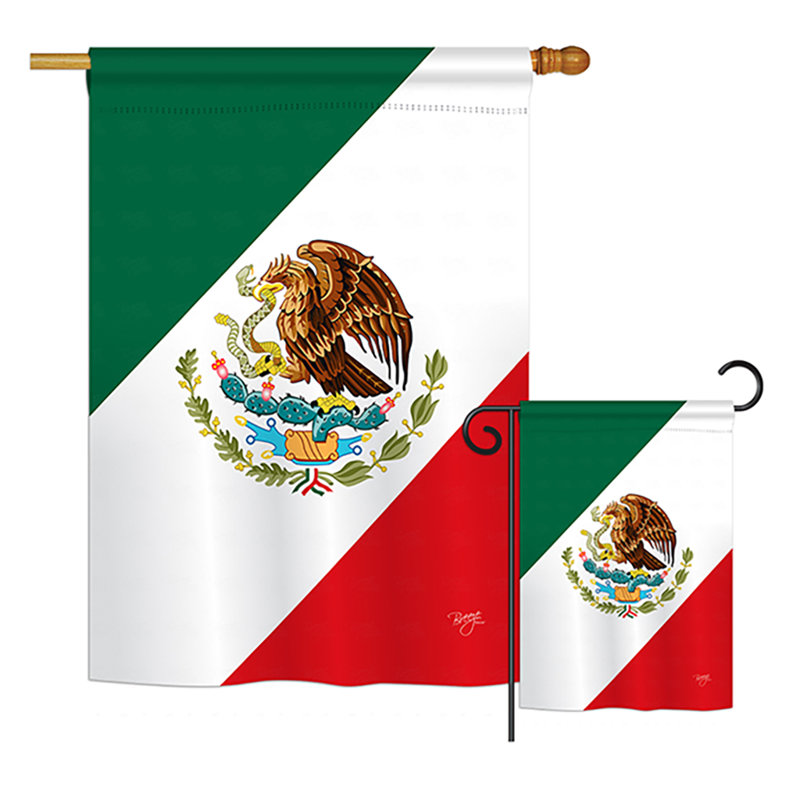 Ensemble de 2 drapeaux en polyester vertical 2 côtés mexico of the world