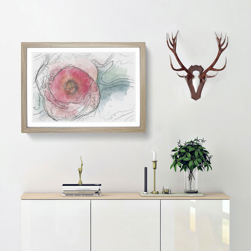 A Pink Hibiscus Flower in Abstract - Framed Print, 48cm H x 65cm W x 2cm D, Oak Framed