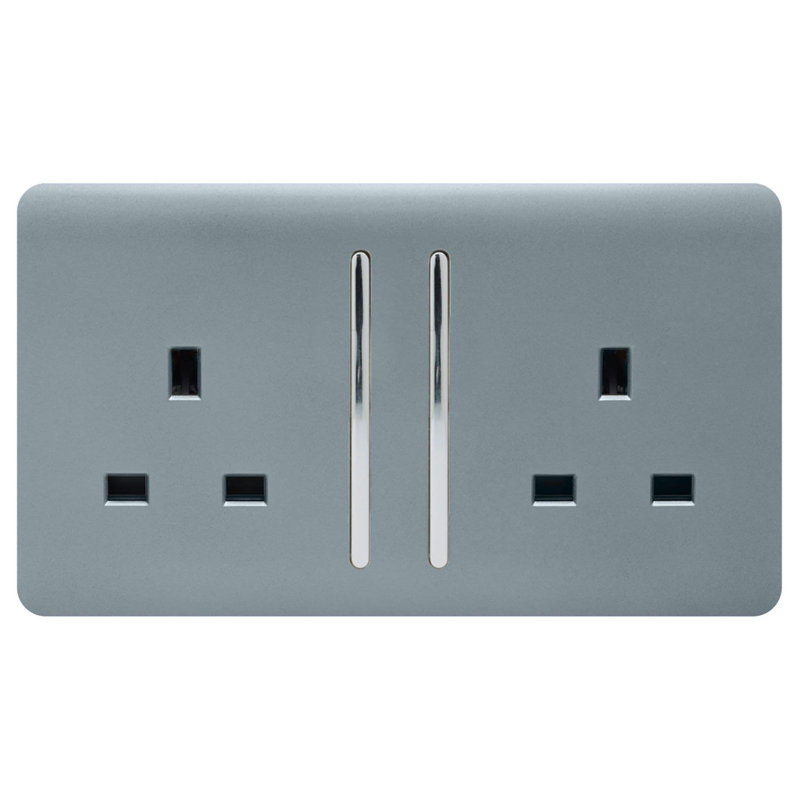 Trendi Switch 2 Gang Long Switched Plug Socket, Cool Grey