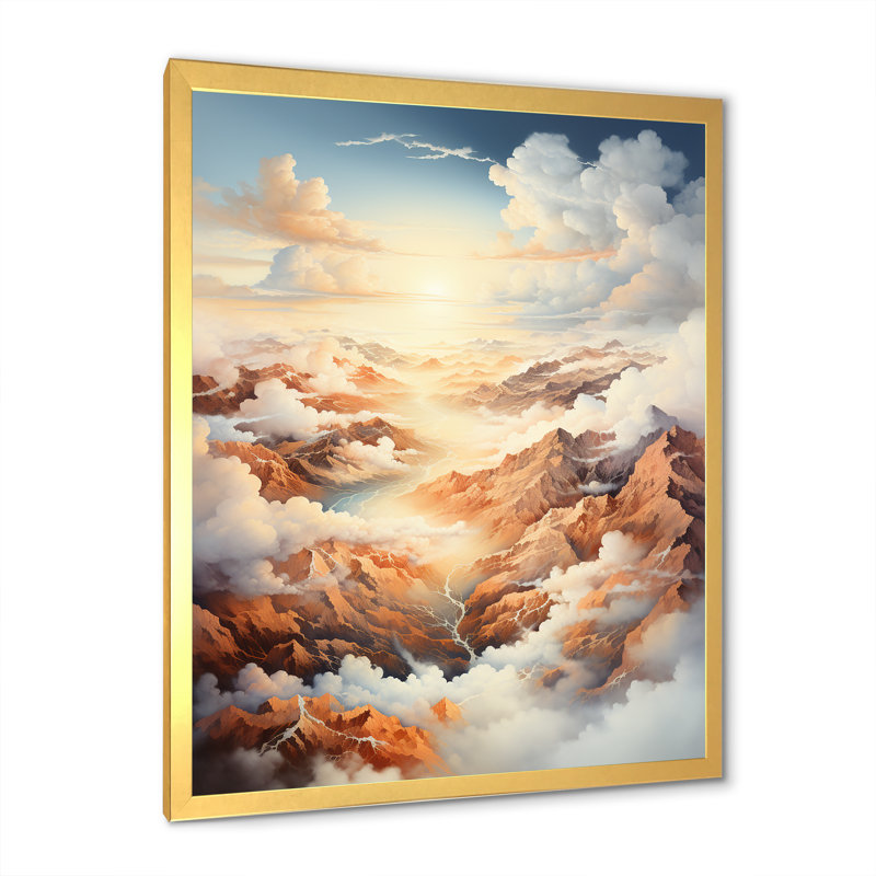 «White Brown Clouds Scenery Minimalisme», reproduction sur toile, Cadre doré simple, H 20 po x l 12 po x P 1 po