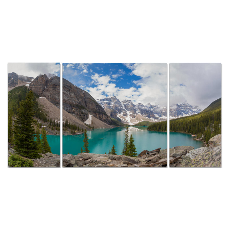 Reproduction d’art sur toile tendue 3 pièces Banff Valley of the Ten Peaks, H 32 po x L 64 po x P 1,5 po