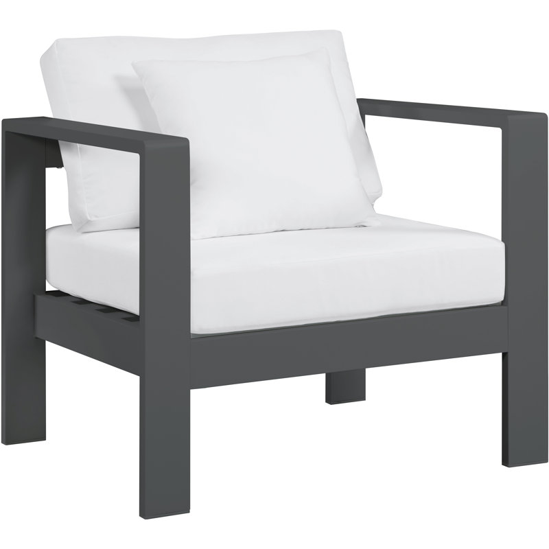 Chaise de patio avec coussins Lajoy, Gris foncé, Blanc