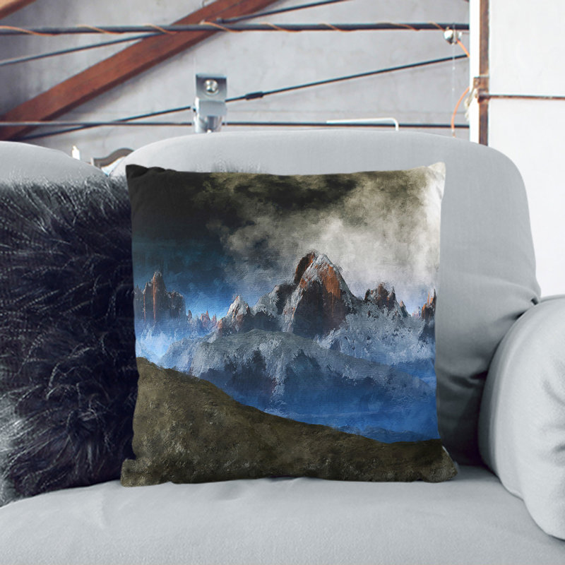 Moon Over The Mountain Tops Painting Square Throw Cushion, 40cm H x 40cm W x 15cm D, White