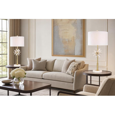 Lampe de table Crystal Bloom - marbre blanc, cristal transparent et or doux - ensemble de 2