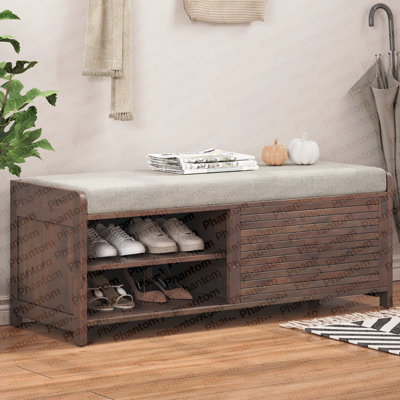 Banc à chaussures avec rangement et coussin, banc de rangement à volets vieillis avec charme rétro pour le salon, vestibule (espresso)
