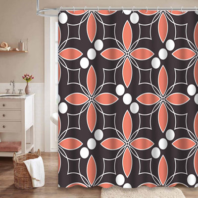 Waterproof Retro Abstract Circle Color Art Geometric Floral Shower Curtain with 12 Hooks