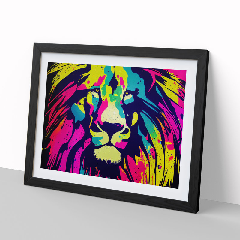 Lion Splash Vol.7 Abstract 1 Piece Single Picture Frame Painting, 25cm H x 34cm W x 2cm D, Black