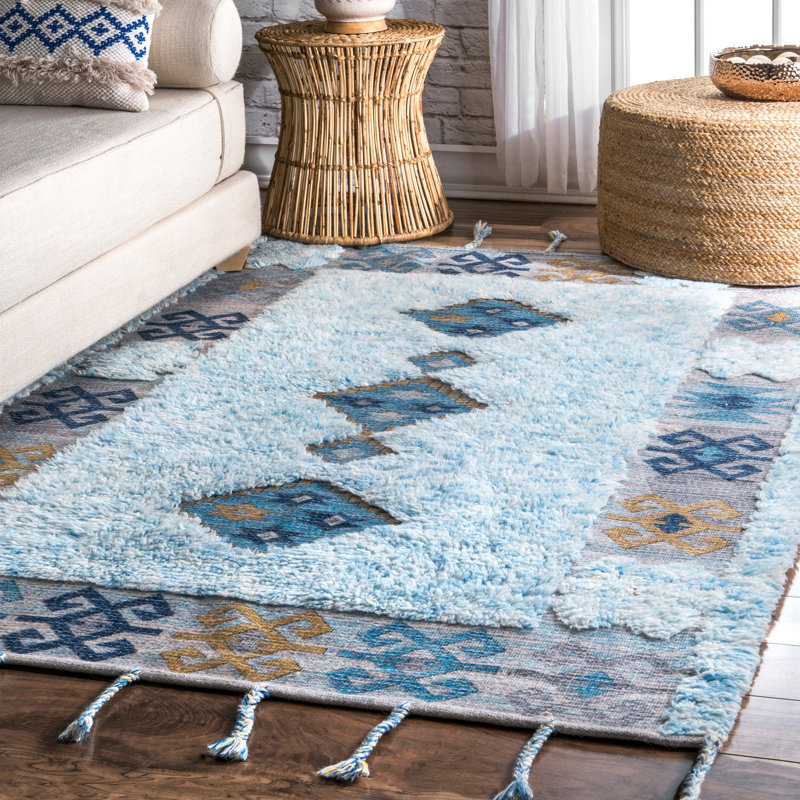 Tapis bleu touffeté à la main, Rectangle 5 pi x 8 pi