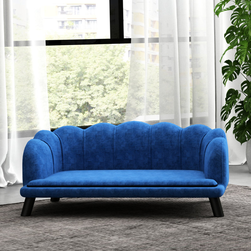 Lit pour chien en velours pour canines moyennes et grandes, bleu foncé avec coussin lavable, lit élégant en mousse, grands chiens, confortable