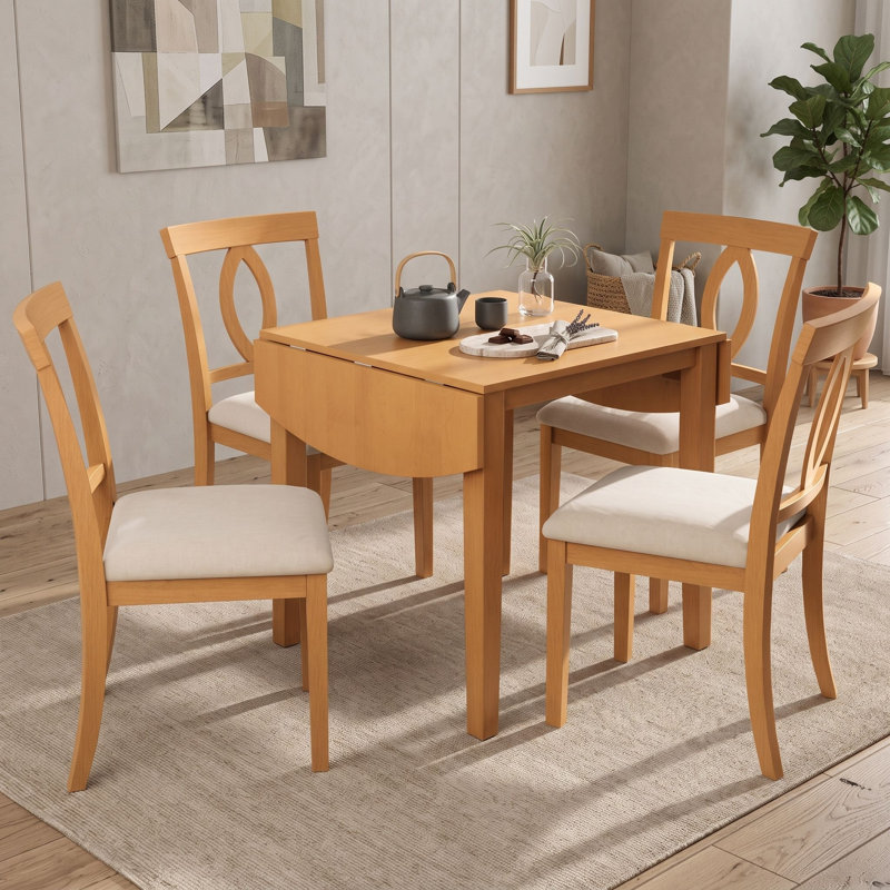 Ensemble de table de salle à manger 5 pièces avec chaises rembourrées, Natural Beige