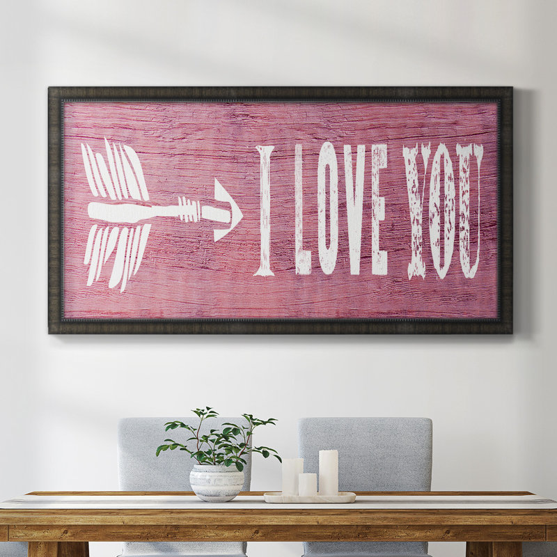 «I Love You», toile encadrée de qualité supérieure - prête à être accrochée, H 25 po x l 45 po x P 1 po, Noir