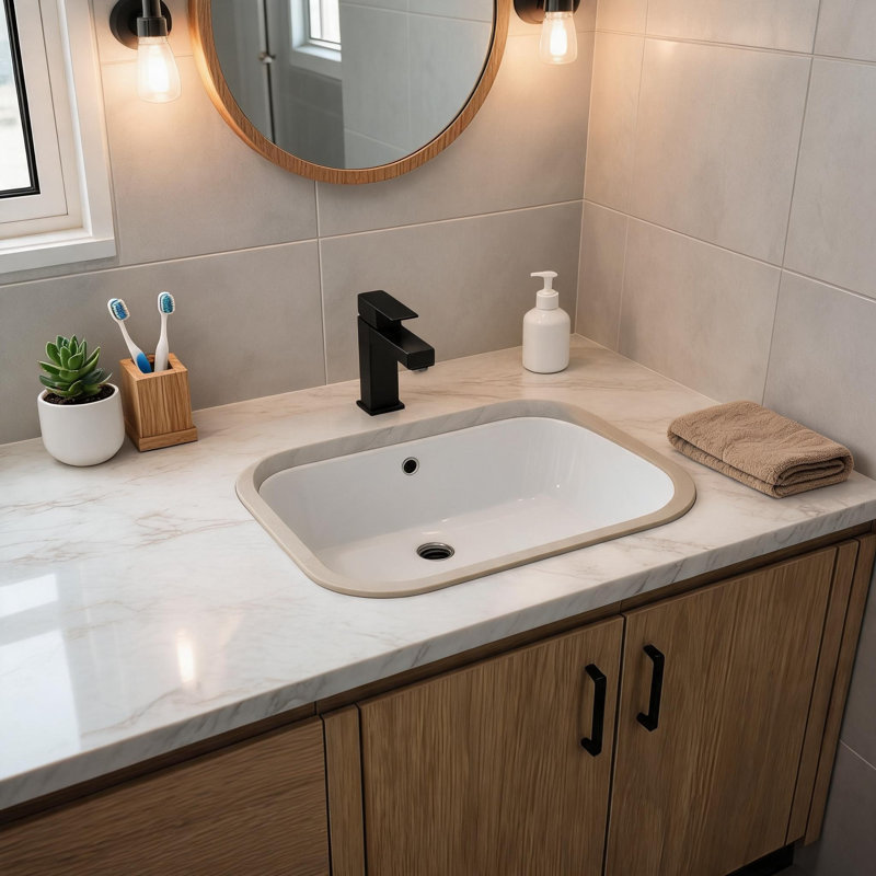 22 inch x 15 inch White Ceramic Undermount Bathroom Sink with Overflow
