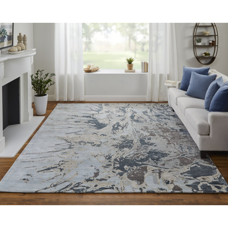 Zarah Modern Watercolor, Blue/Taupe/Green, 8' X 10' Area Rug, Rectangle 8' x 10'