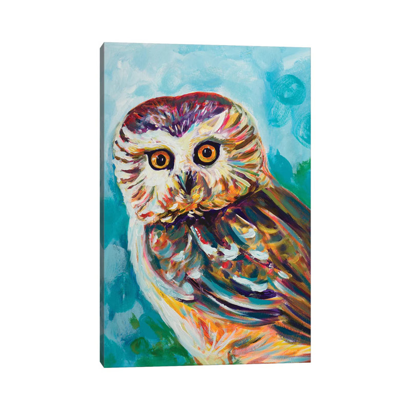 Colorful Owl by Andy Beauchamp - Wrapped Canvas Painting, 20.32 cm H x 30.48 cm W