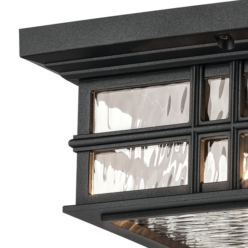 Plafonnier extérieur Beacon Carré noir texturé à 2 lumières avec abat-jour en verre martelé transparent