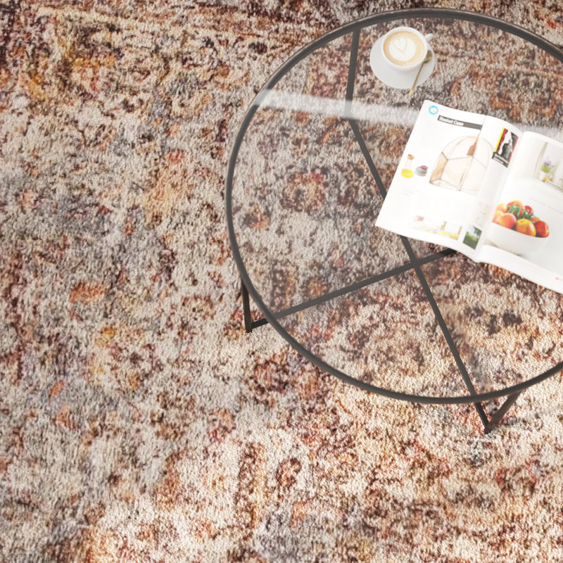 Distressed Red and Gray 8' x 10' Synthetic Area Rug