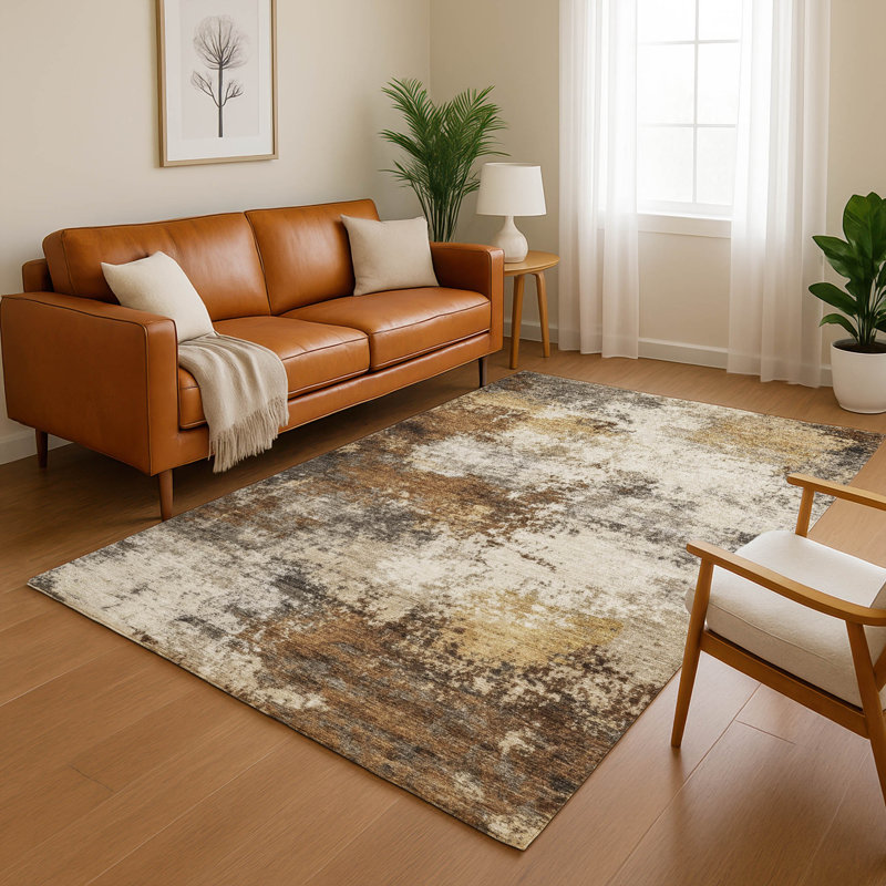 Tapis abstrait lavable à la machine de qualité supérieure Mayfield, Brun, 10 pi x 14 pi