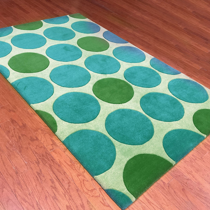 Tapis vert clair / bleu sarcelle touffeté à la main