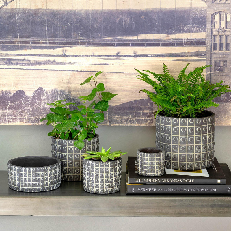 Cement/Sand Planter, 6'' H x 6.5" W x 6.5'' D