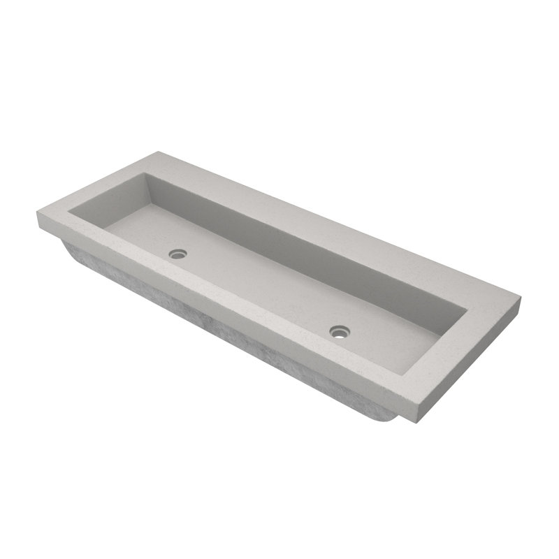 Lavabo de salle de bain en béton rectangulaire encastré sur le comptoir de 48 po fabriqué à la main NativeStone, Frêne
