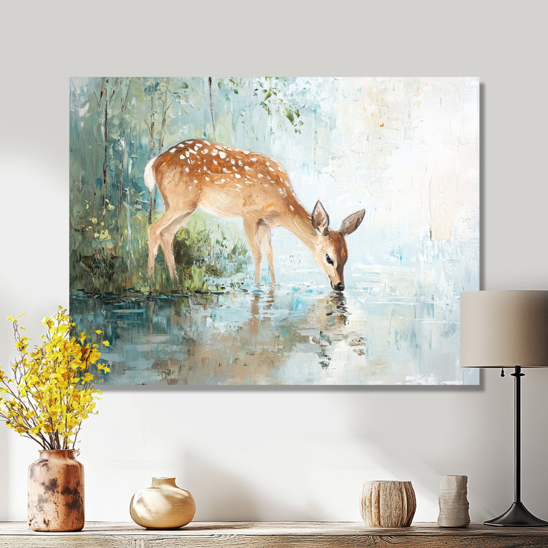«Deer By The River IV», décoration murale animaux en métal, impression de cerf, H 12 po x l 20 po