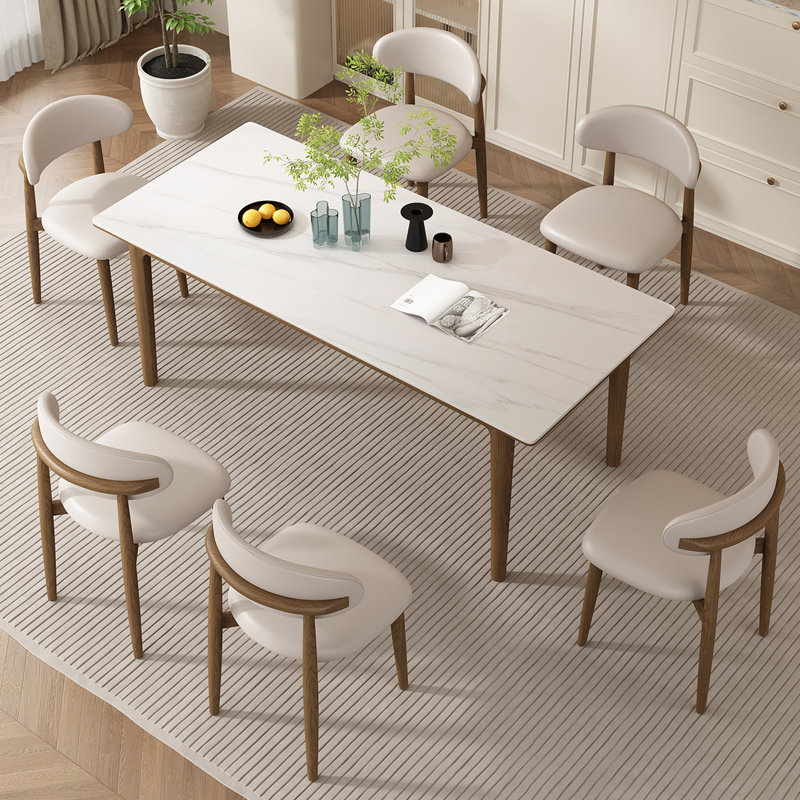 Table de salle à manger rectangulaire pour 4 personnes en pierre frittée blanche, H 29,33 po x L 78,15 po x l 31,42 po