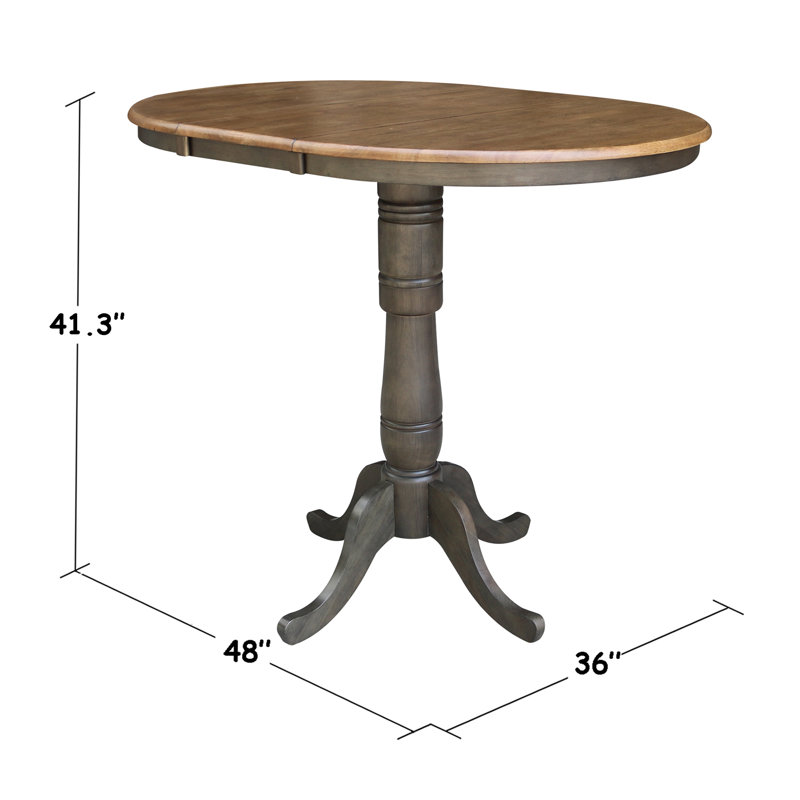 Dragana 48 " Extendable Rubberwood Solid Wood Top with Solid Wood Base Dining Table, Hickory/Washed Coal