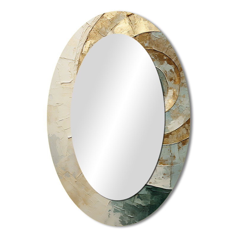 Beige Minimalism Spiral Poteries III - Large Oval Wall Mirror On Metal, 36" x 24"