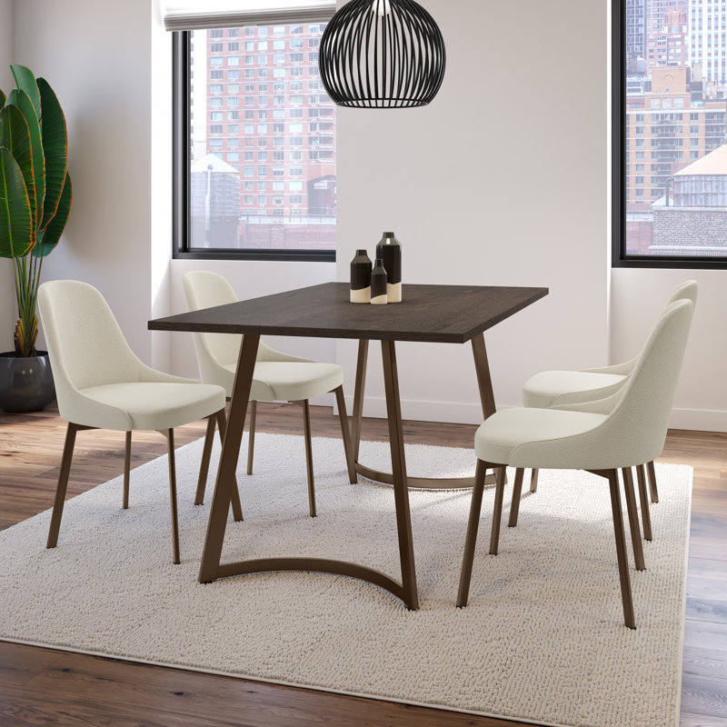 Ensemble de salle à manger 5 pièces Korde, Beige clair et gris bouclé, Brun gris foncé